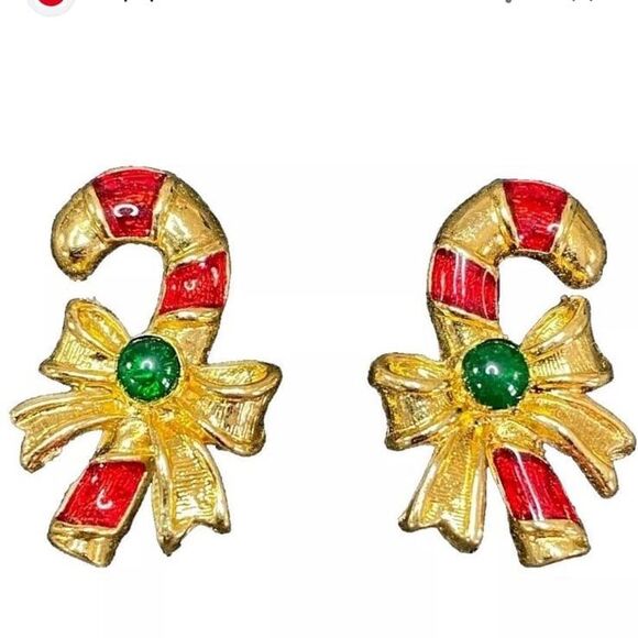 Candy Cane Christmas Earrings Vintage - Picture 1 of 12